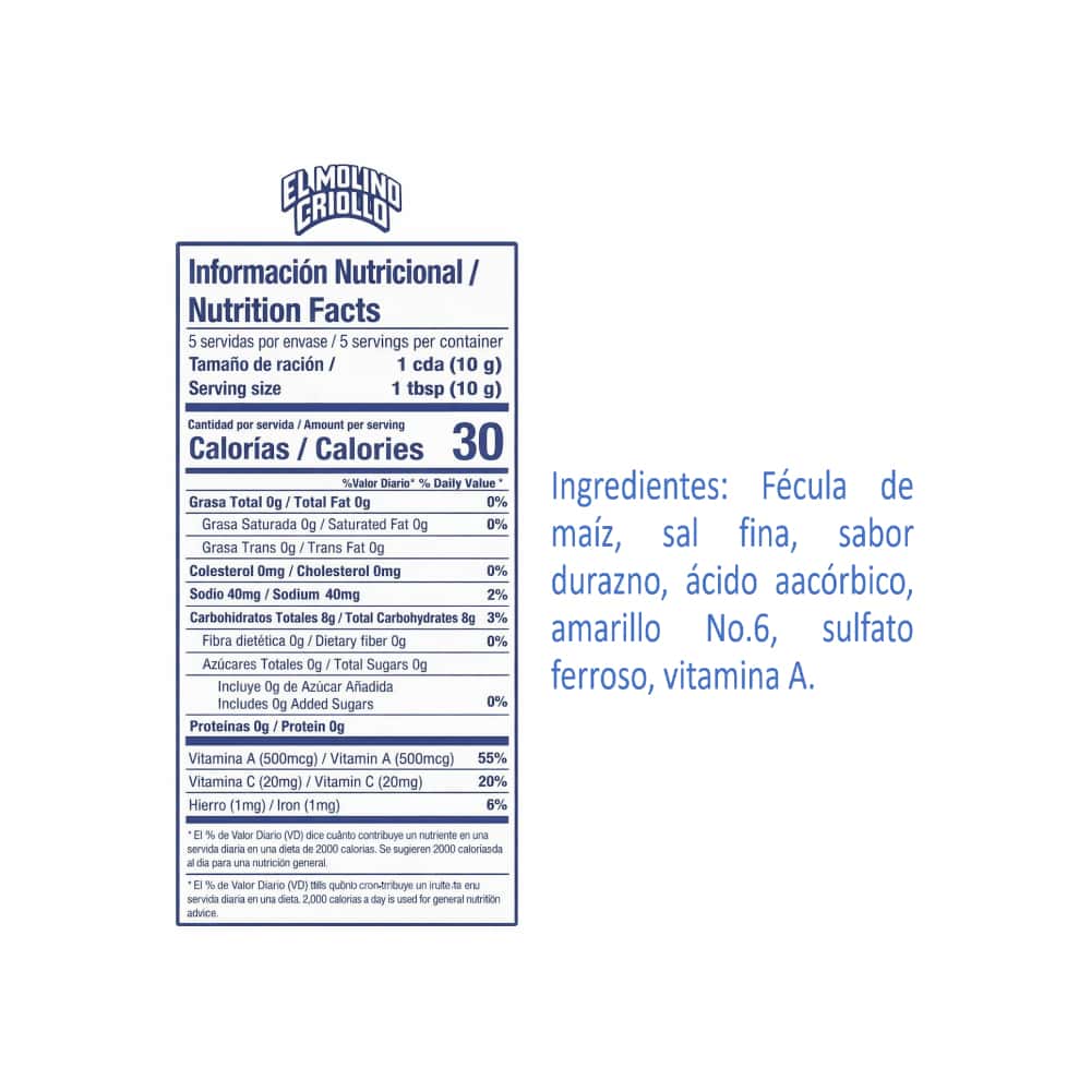 Maicena sabor melocotón El molino Criollo (4 x 50 g / 1.76 oz) - Miniatura 3