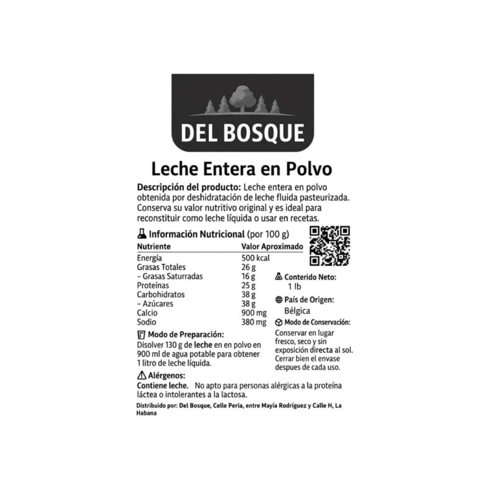 Leche en polvo entera Del Bosque (453 g / 1 lb) - Miniatura 2