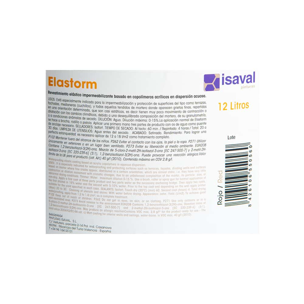 Pintura elástica impermeabilizante color rojo elastorm Blancolor Isaval (12 L) - Miniatura 3