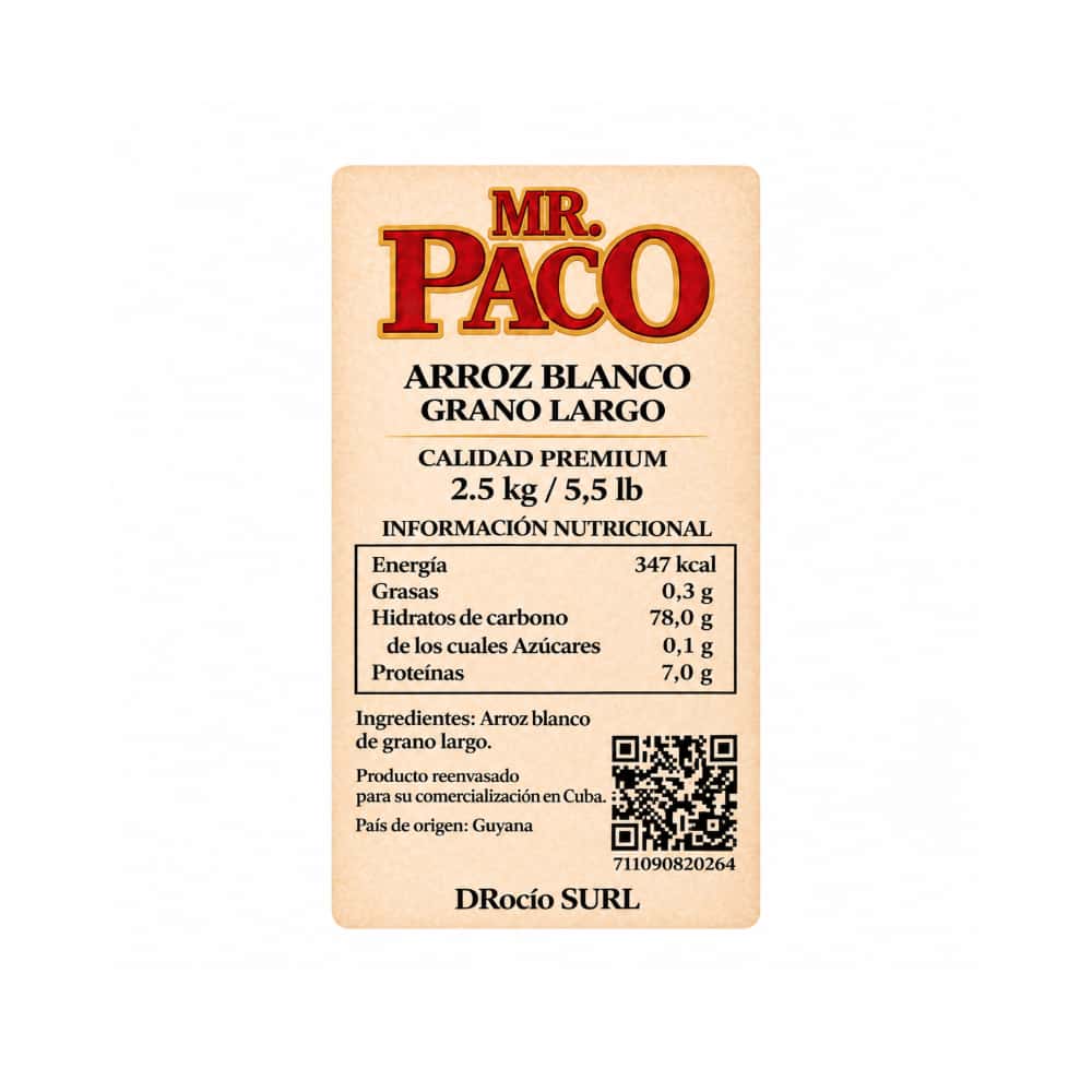 Arroz blanco grano largo Mr. Paco (2.5 kg / 5.5 lb) - Miniatura 3