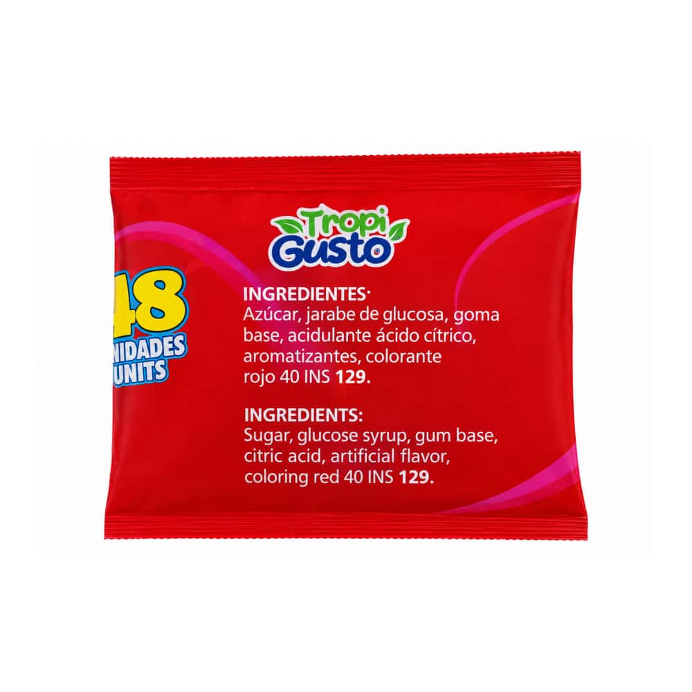 Paquete de chupa chupa XXL relleno de chicle sabor fresa Tropi Gusto (1.2 kg / 2.64 lb) - Miniatura 3