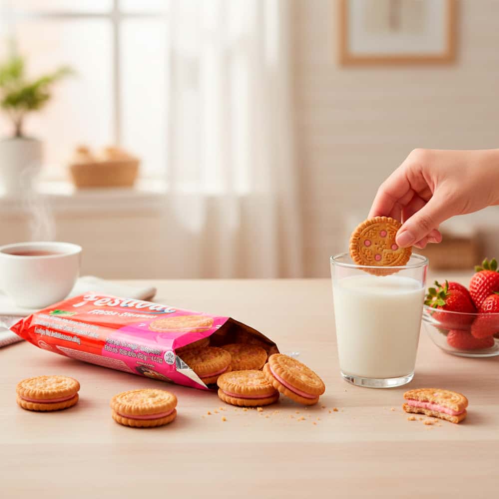Galletas dulces rellenas con crema sabor a fresa Festival (403 g / 14.2 oz) - Miniatura 5