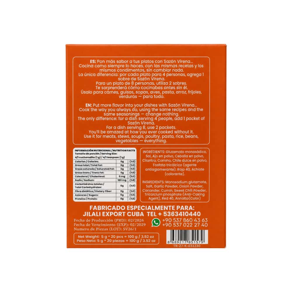 Sazón con culantro y achiote Virena (20 x 5g / 0.2oz) - Miniatura 3