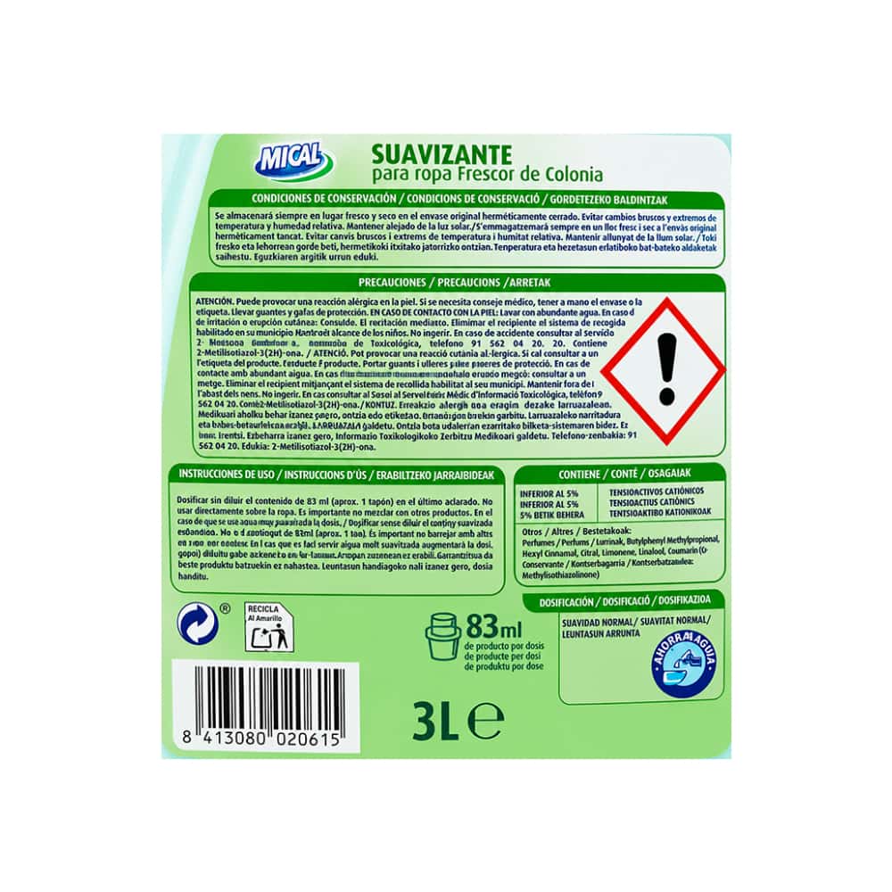 Suavizante para ropa frescor de colonia Mical (3 L) - Miniatura 3