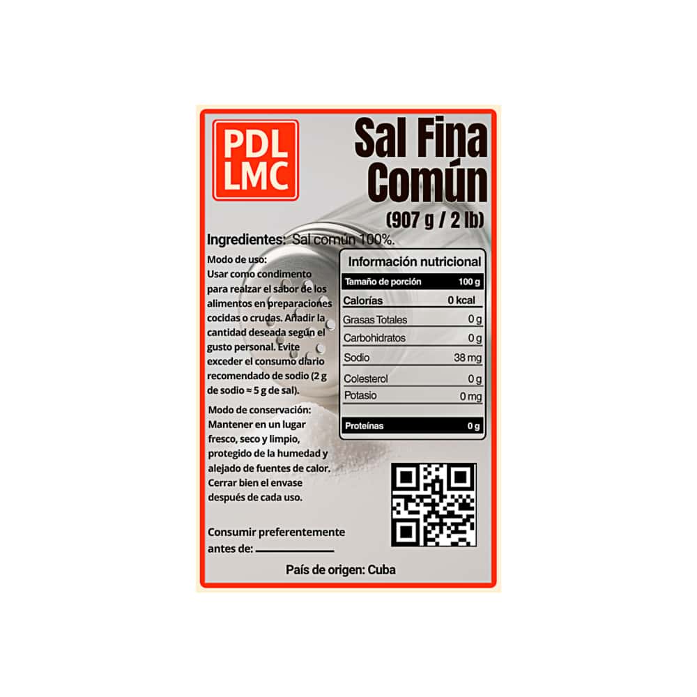 Sal fina común PDL LMC (907 g / 2 lb) - Miniatura 2