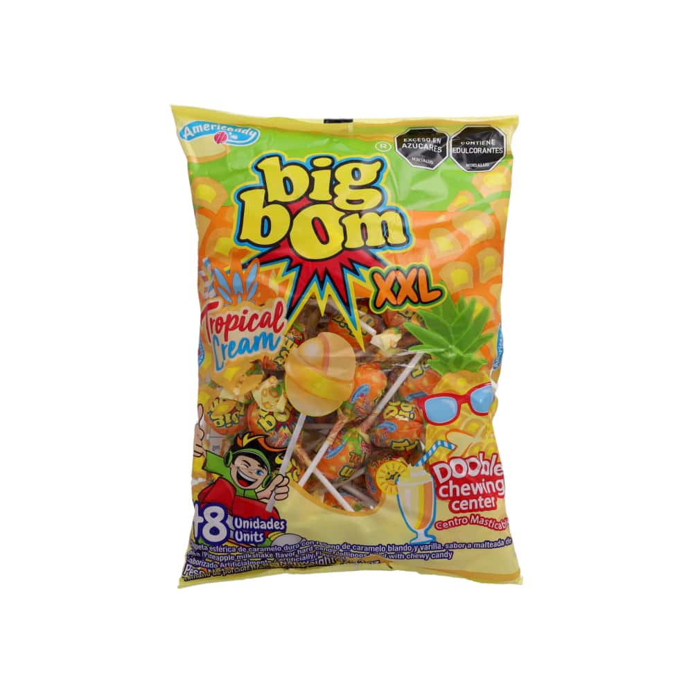 Paquete chupa chupa doble chicle XXL sabor malteada de piña Big bom (1.2 kg / 2.64 lb) - Miniatura 1