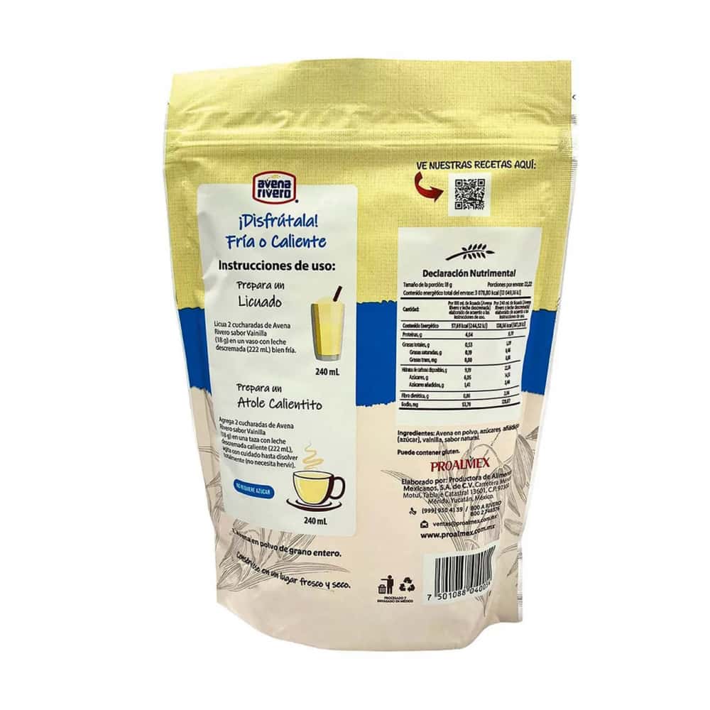 Avena en polvo sabor vainilla Avena Rivero (400 g / 14.11 oz) - Miniatura 5
