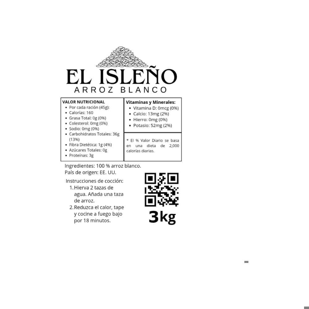 Arroz blanco El Isleño (3 kg / 6.61 lb) - Miniatura 3