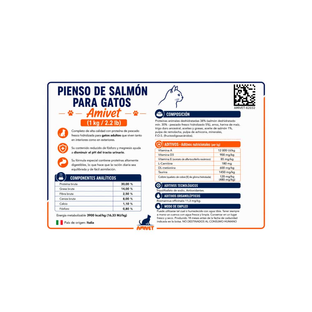 Pienso con sabor a salmón para gatos AMIVET (1 kg / 2.2 lb) - Miniatura 3
