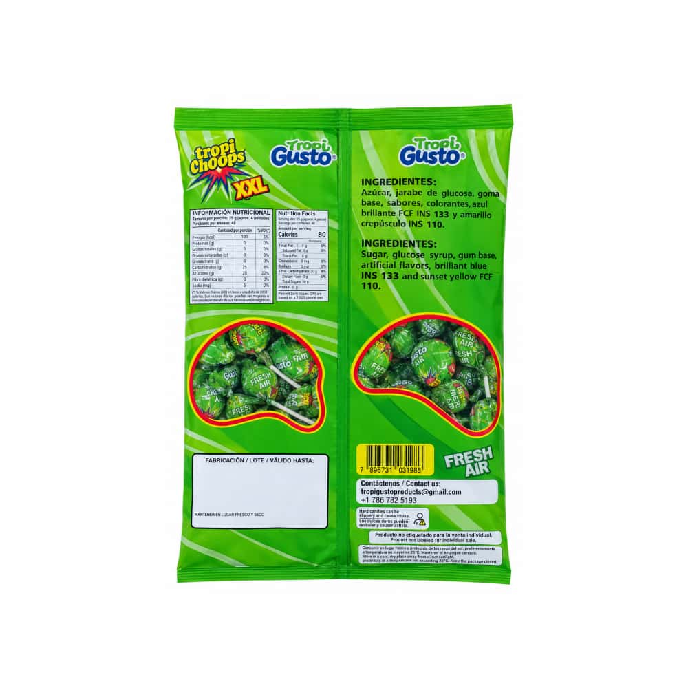 Paquete de chupa chupa XXL relleno de chicle sabor yerbabuena Tropi Gusto (1.2 kg / 2.64 lb) - Miniatura 2