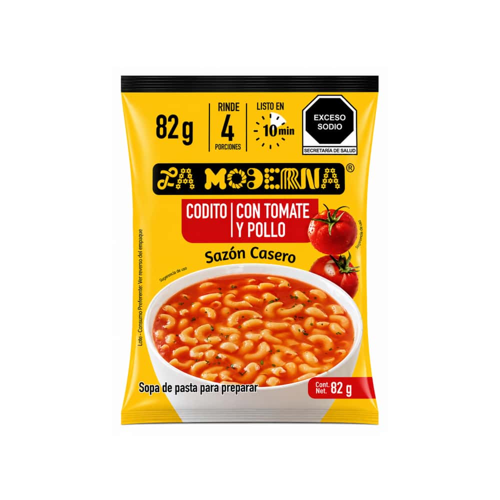 Sopa de pasta para preparar codito con tomate y pollo La Moderna (82 g / 2.89 oz) - Miniatura 1