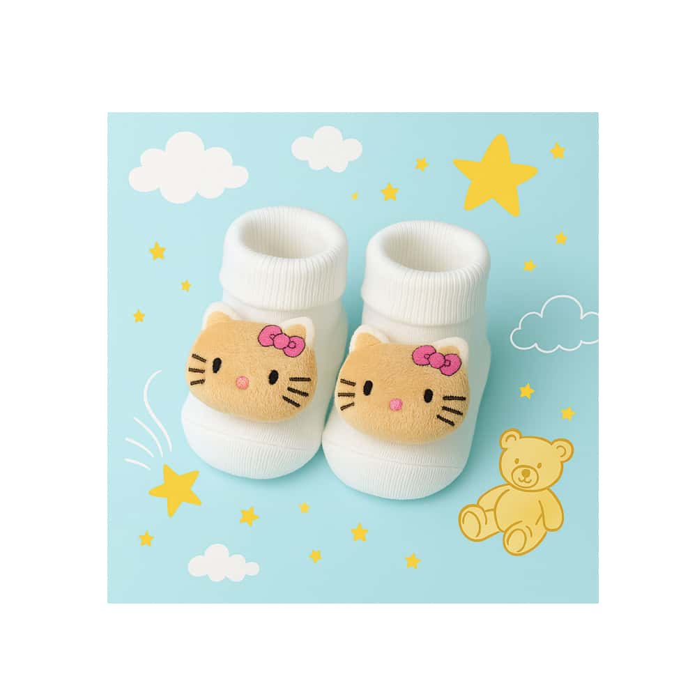Par de calcetines de color blanco con sonajero de peluche para bebé Ayaydin Miroglio - Miniatura 3