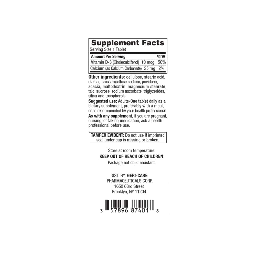 Vitamina D 10 mcg Gericare (100 tabletas) - Miniatura 2