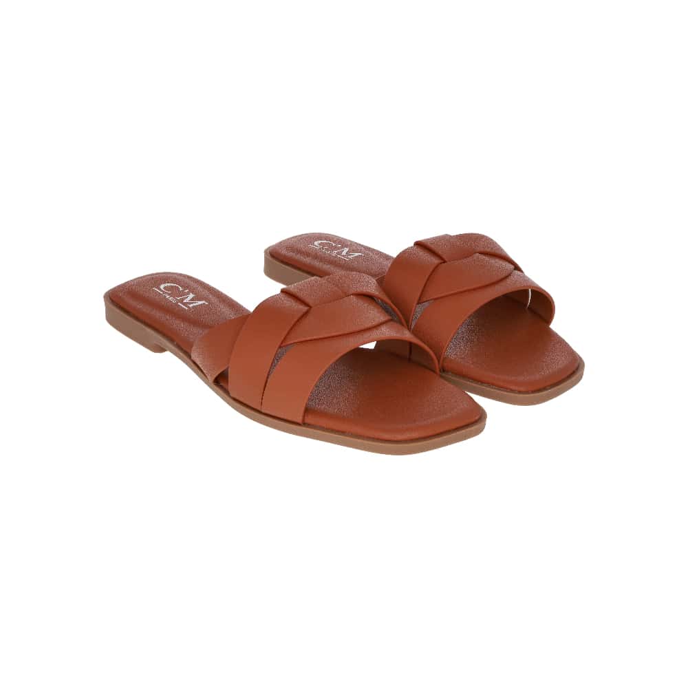 Sandalias planas camel con correas cruzadas y nudo para mujer CM PARIS (Talla 39) - Miniatura 1