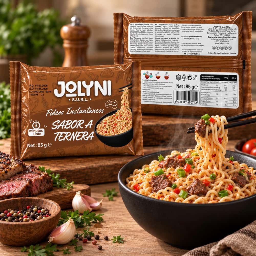 Sopa de fideos instantáneos sabor ternera Jolyni (5 x 85 g / 3 oz) - Miniatura 5