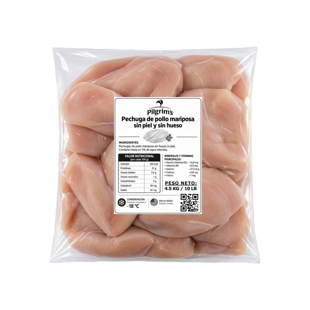 Pechuga de pollo mariposa sin piel y sin hueso Pilgrim's (4.54 kg / 10 lb) - Miniatura 1
