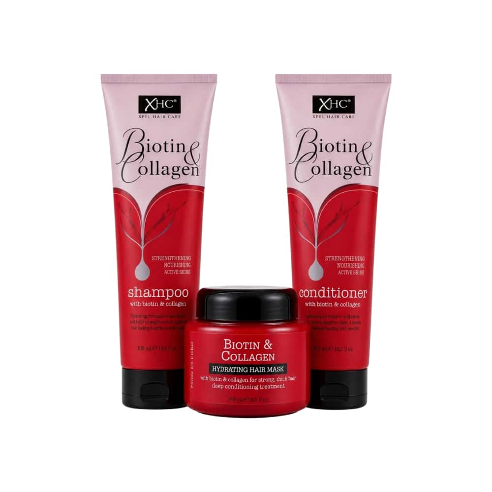 Set de champú, acondicionador y mascarilla capilar de biotina y colageno XHC (2 x 300ml + 220ml) - Miniatura 1