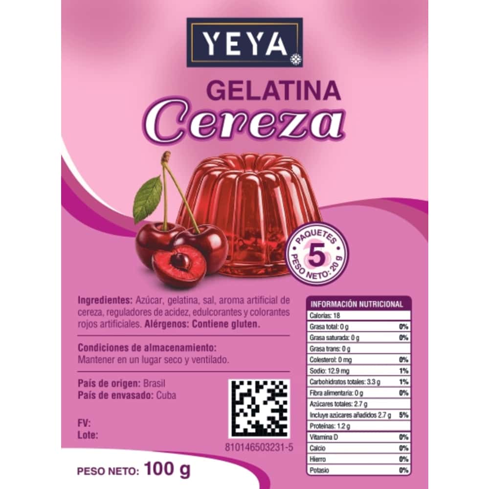 Gelatina sabor cereza YEYA (100 g / 3.53 oz) - Miniatura 2