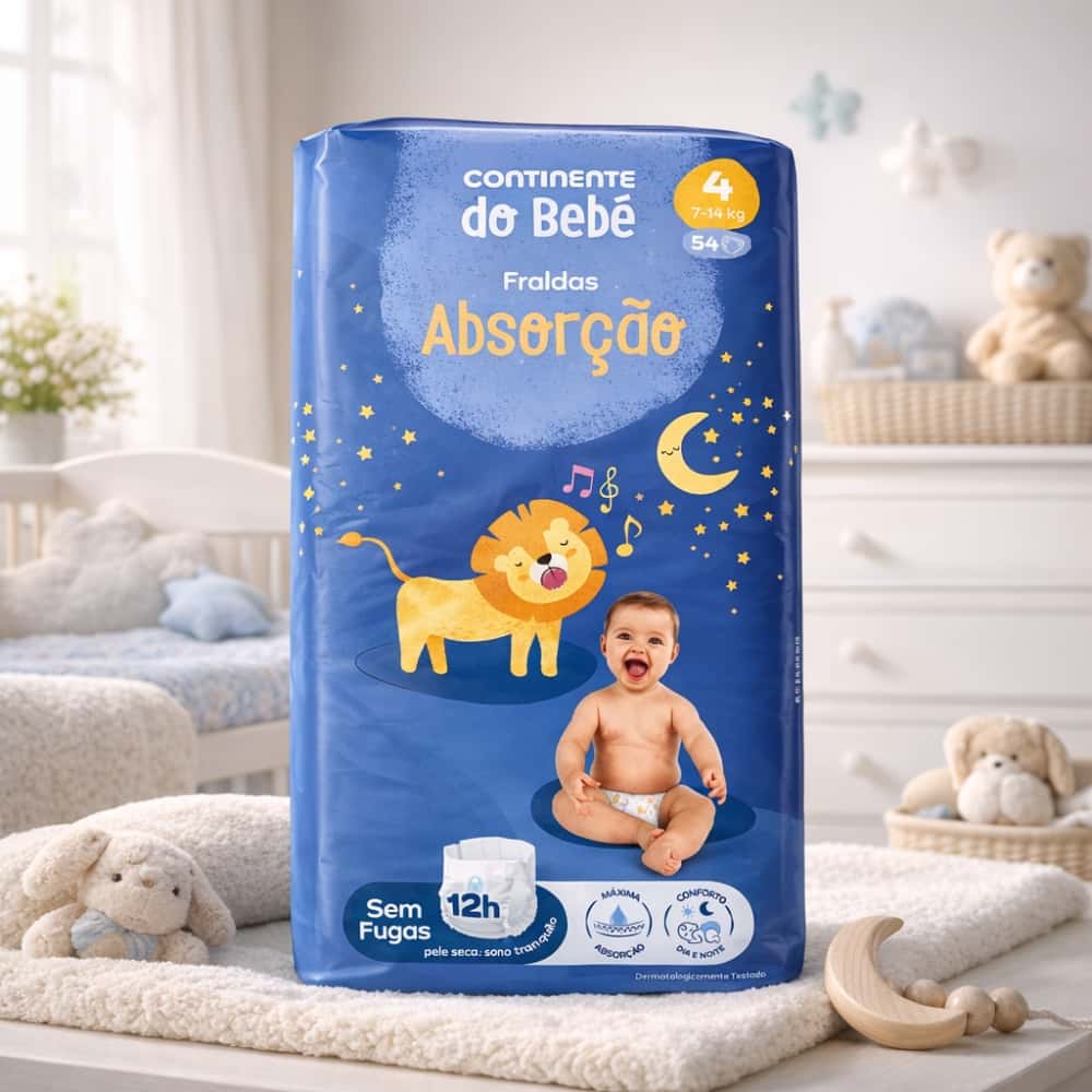 Pañales absorbentes para bebés de 7 a 14 kg, talla 4, Continente do Bebé (54 U) - Miniatura 3