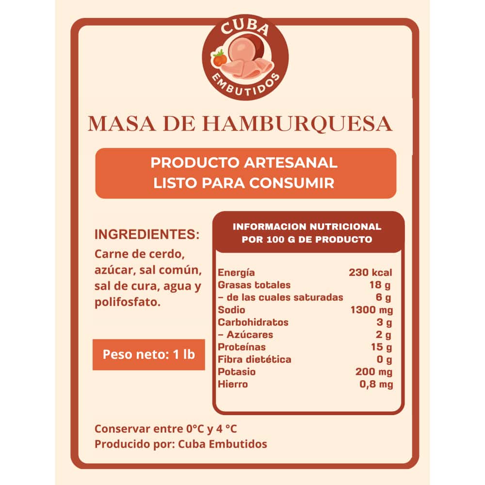 Masa de hamburguesa especial Cuba Embutidos (454 g / 1 lb) - Miniatura 3