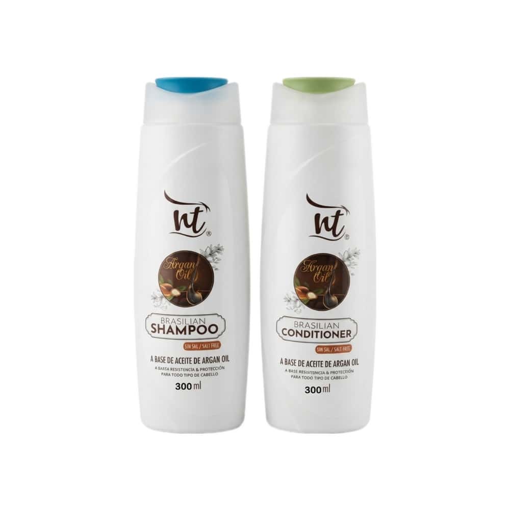Juego de champú y acondicionador brasileño a base de aceite de argán sin sal NT (2 x 300 ml) - Miniatura 1