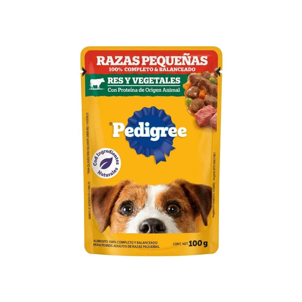 Alimento res y vegetales en filetes para perro razas pequeñas Pedigree (100 g / 3.52 oz) - Miniatura 3