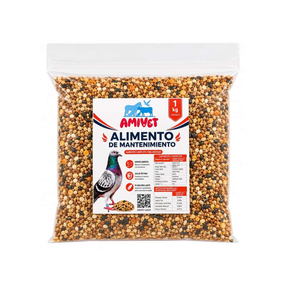 Pienso de mantenimiento para palomas Amivet (1 kg / 2.2 lb) - Miniatura 1