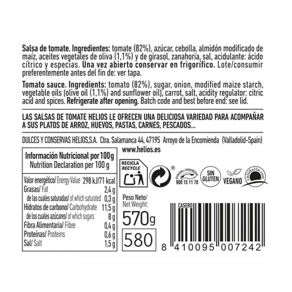 Salsa de tomate estilo casero con aceite de oliva Helios (570 g / 1.26 lb) - Miniatura 2