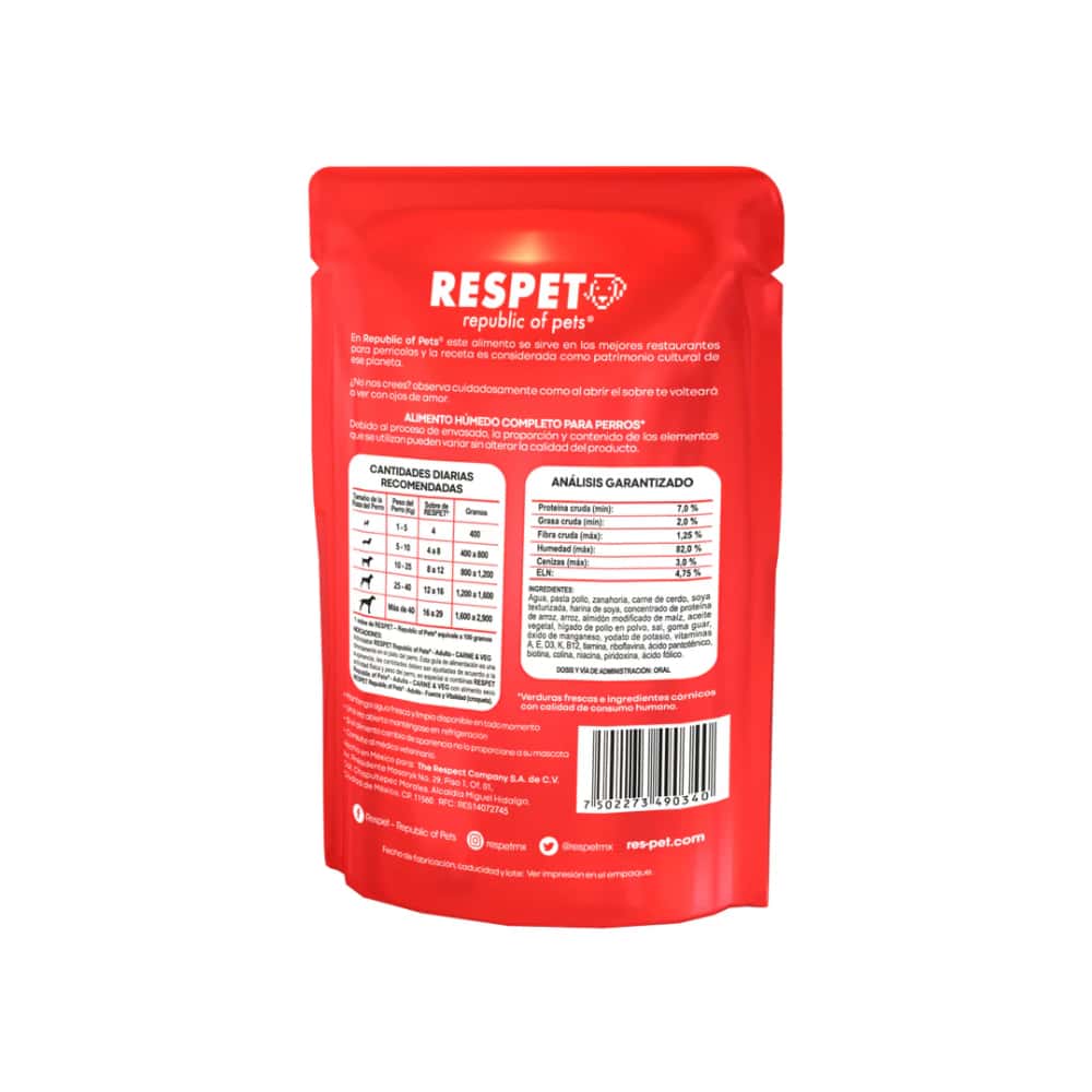 Alimento húmedo para perro adulto con carne y vegetales Respet (100 g / 3.52 oz) - Miniatura 2