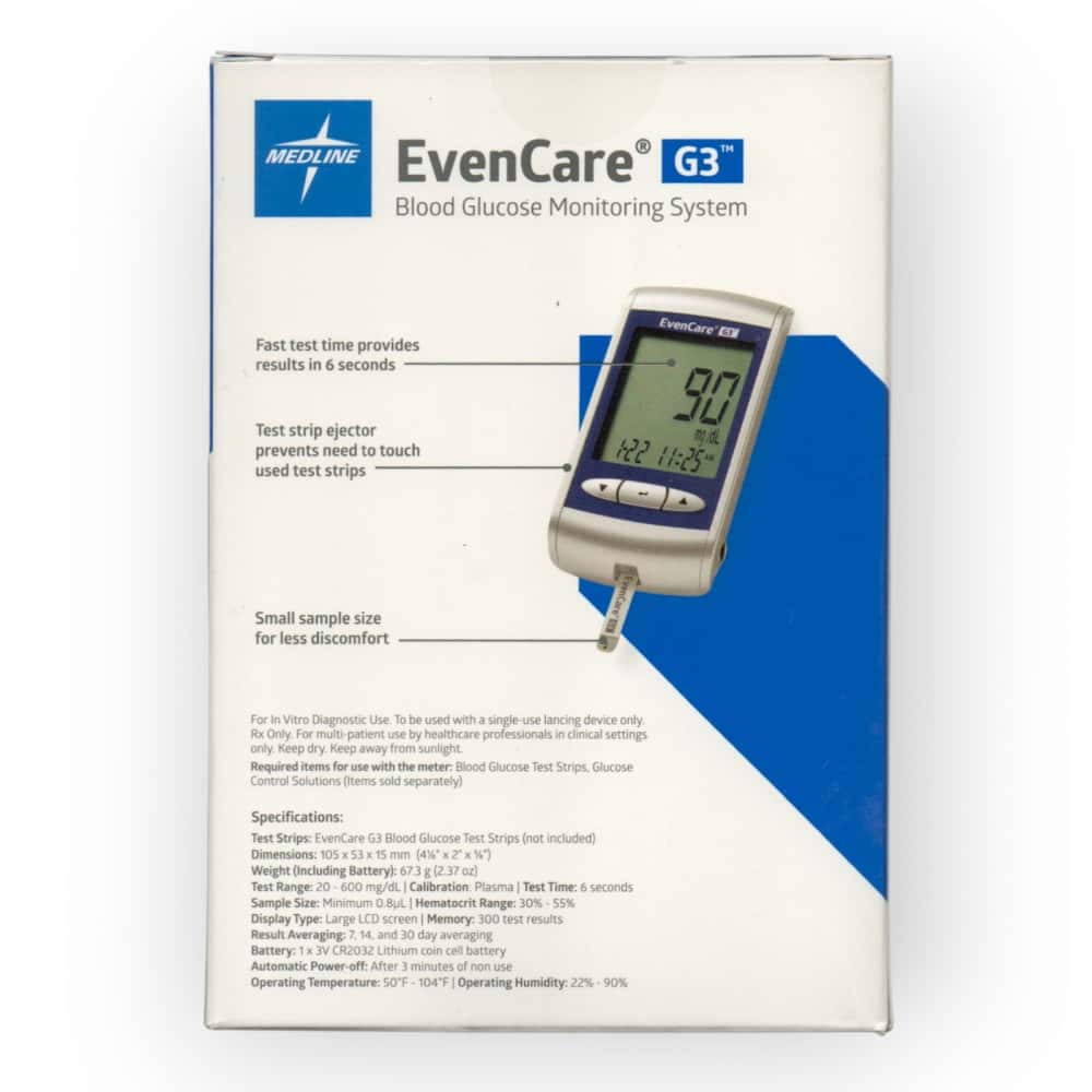 Sistema de monitorización de glucosa en sangre. Glucómetro. Medline EvenCare G3 - Miniatura 2