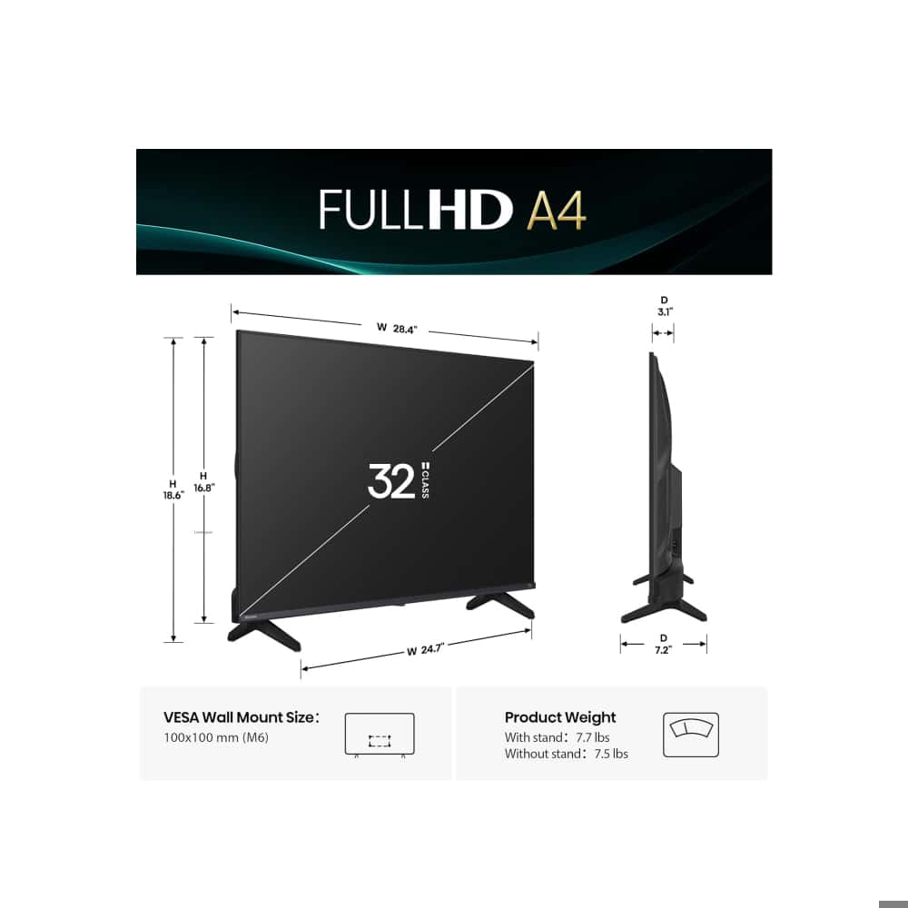 Televisor smart de 32" color negro Fire TV HD Hisense 32A4NF - Miniatura 4