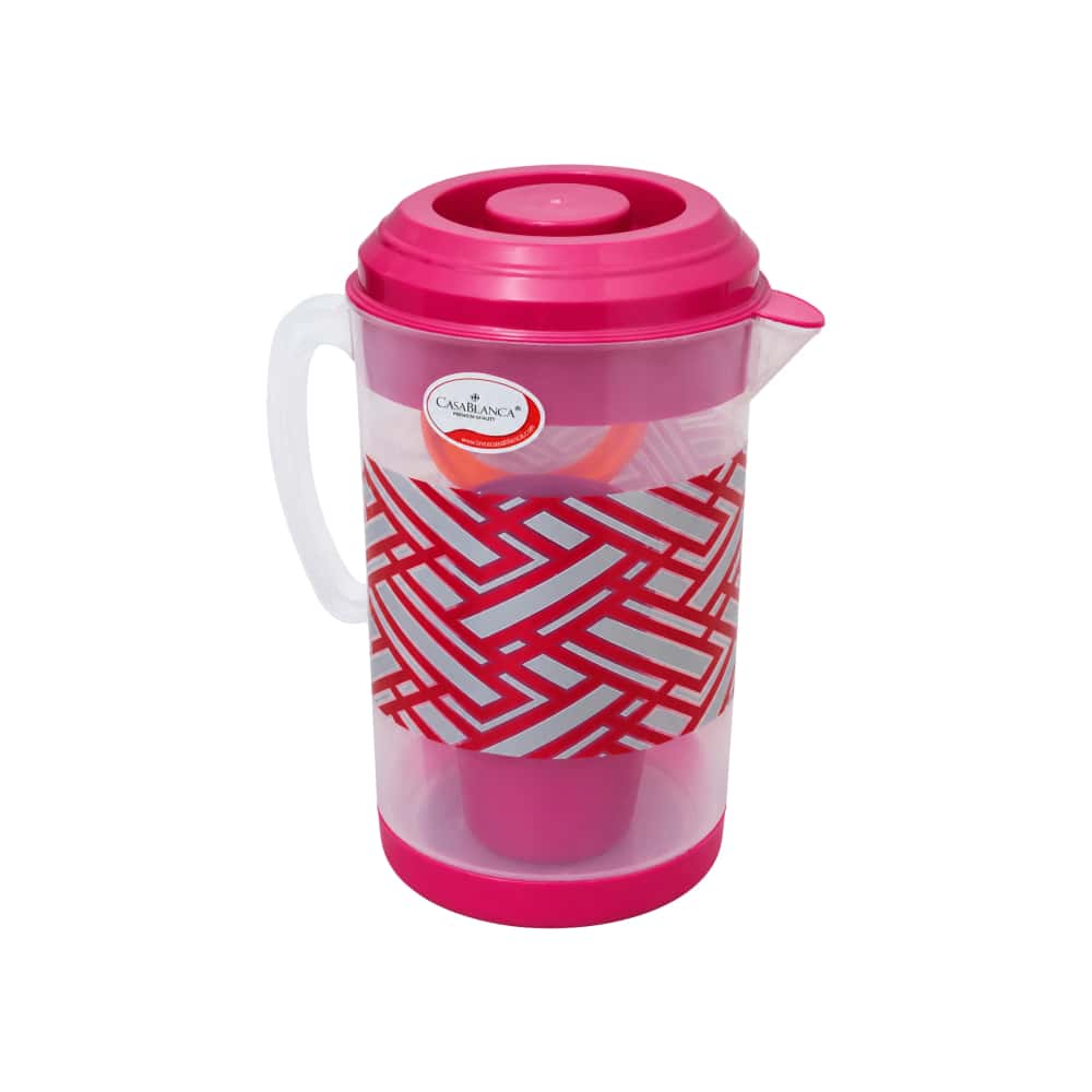 Juego rosado de jarra plástica con tapa, vasos y colador CasaBlaca - Miniatura 2