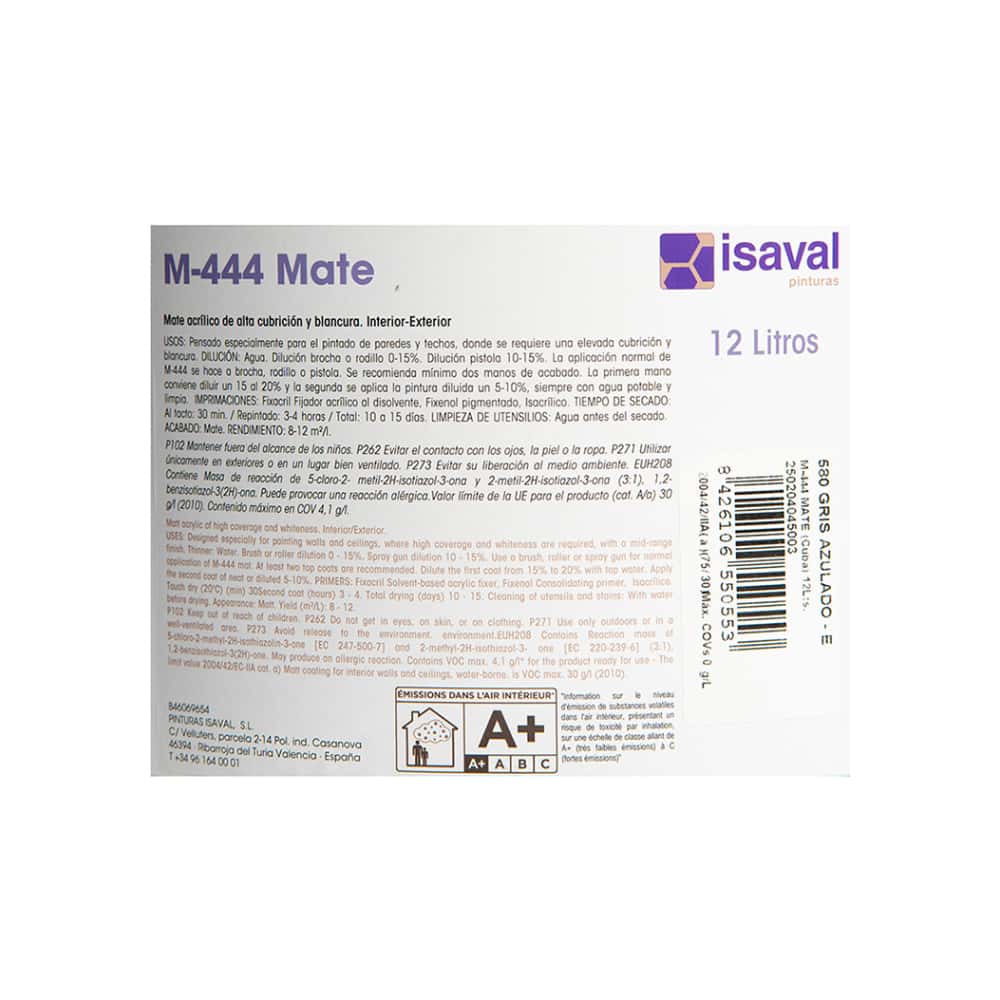 Pintura acrílica interior y exterior color gris azulado M - 444 Isaval - Blancolor (12 L) - Miniatura 4