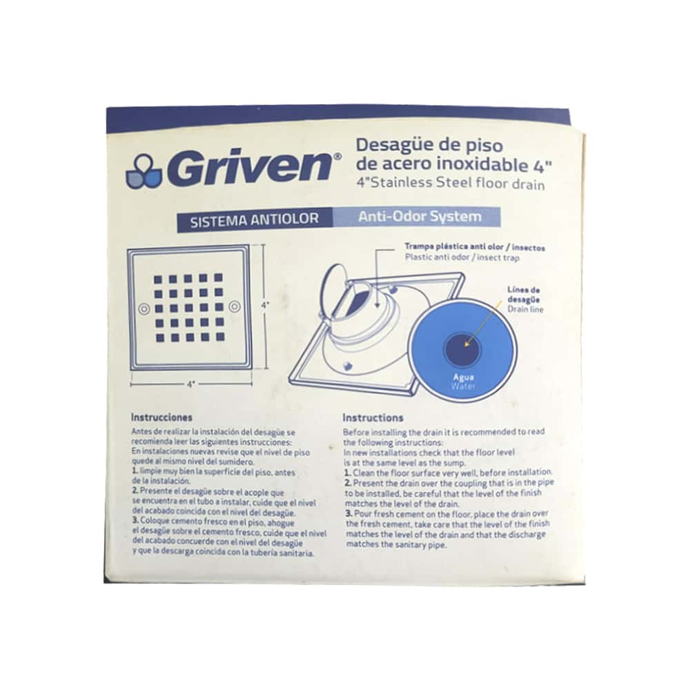 Desagüe cuadrado de acero inoxidable de 4" Griven - Miniatura 7