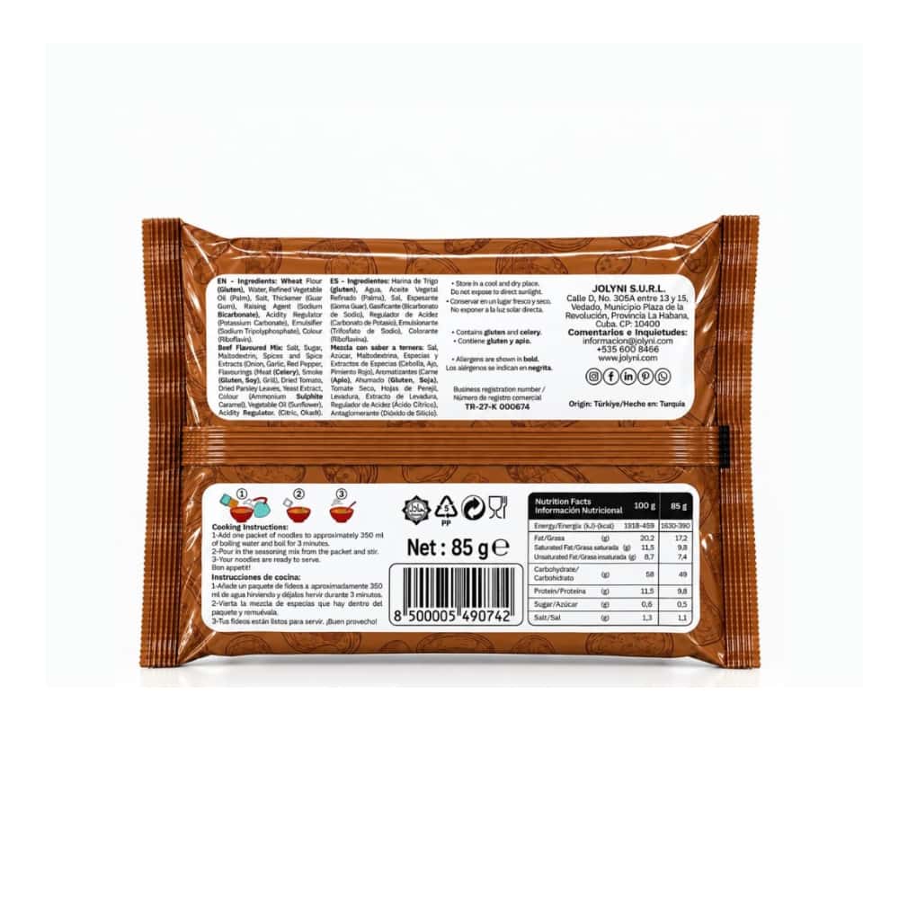 Sopa de fideos instantáneos sabor ternera Jolyni (5 x 85 g / 3 oz) - Miniatura 2