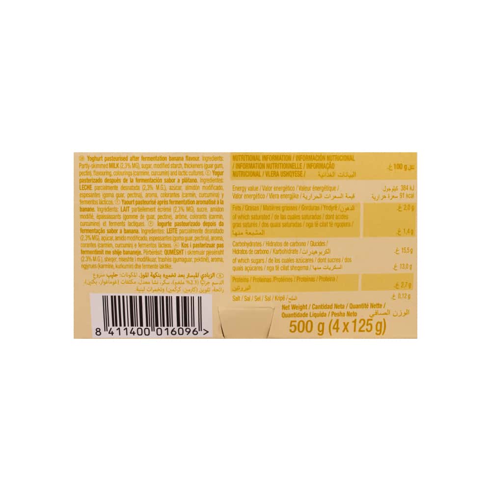 Yogur pasteurizado sabor plátano Yogu+ Feiraco (4 x 125 g / 4.41 oz) - Miniatura 3