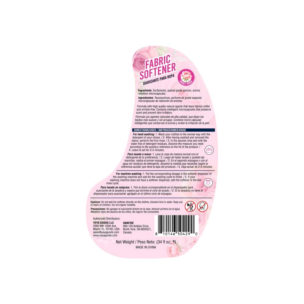 Suavizante para ropa con aroma a rosa YEYA (1 L) - Miniatura 3