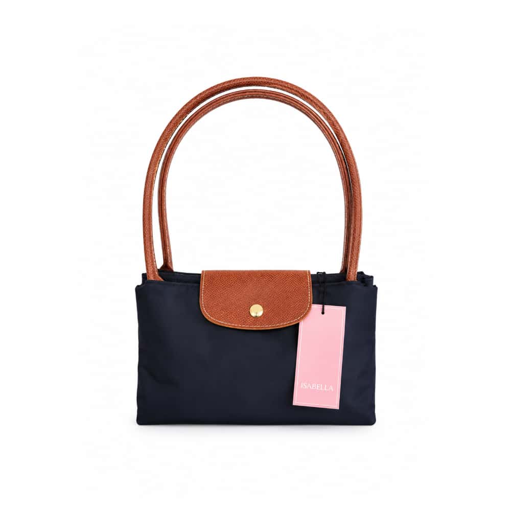 Bolso de nailon azul marino plegable con detalles camel y asas extraíbles Isabella - Miniatura 1