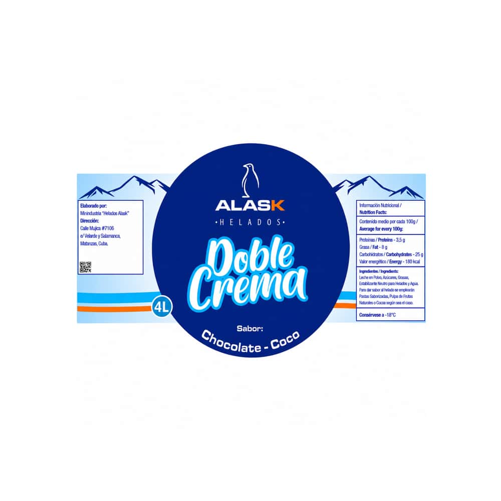 Helado doble crema sabor chocolate y coco Alask (4 L) - Miniatura 2