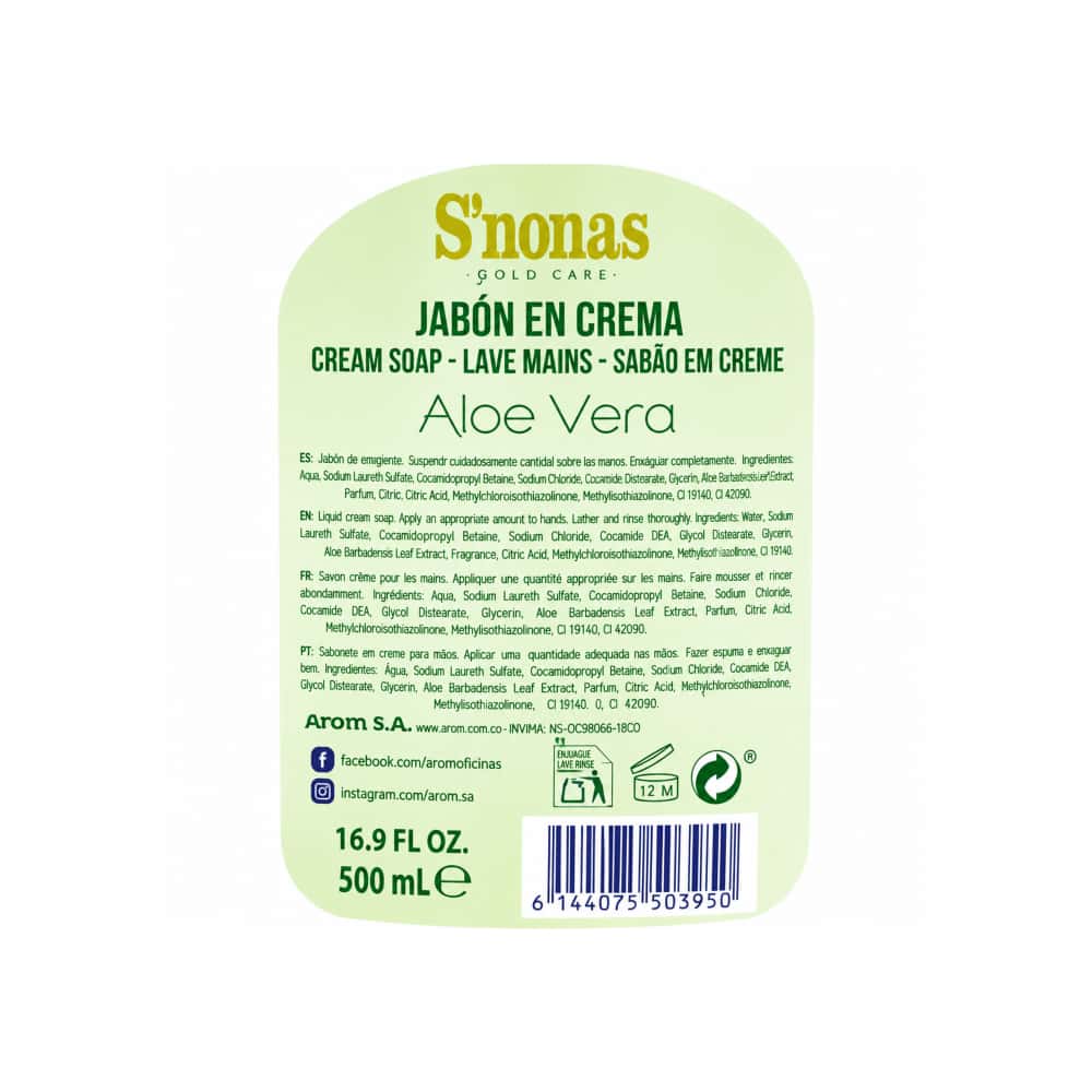 Jabón dosificador áloe vera S'nonas (500 ml) - Miniatura 3