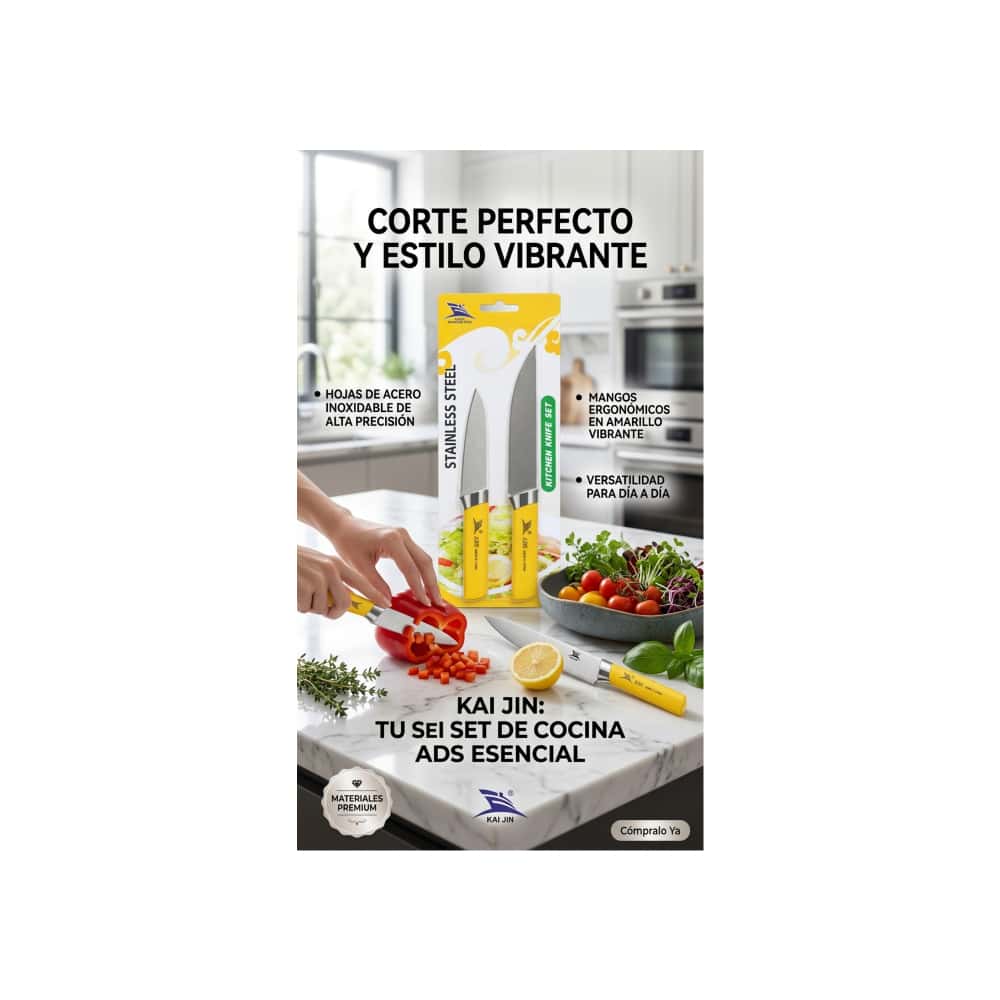 Juego de cuchillos de cocina de acero inoxidable amarillos Kaijin (2 U) - Miniatura 3