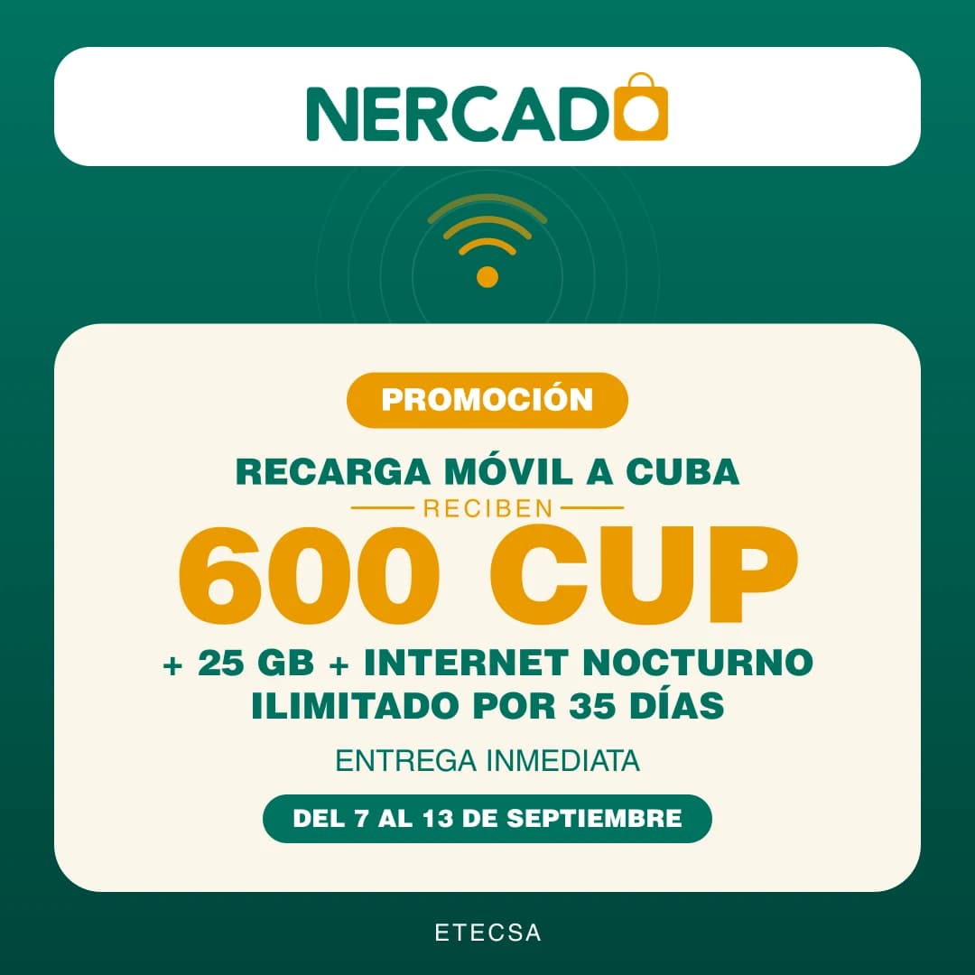 Reciben 600 CUP + 25 GB + Internet nocturno Ilimitado por 35 días