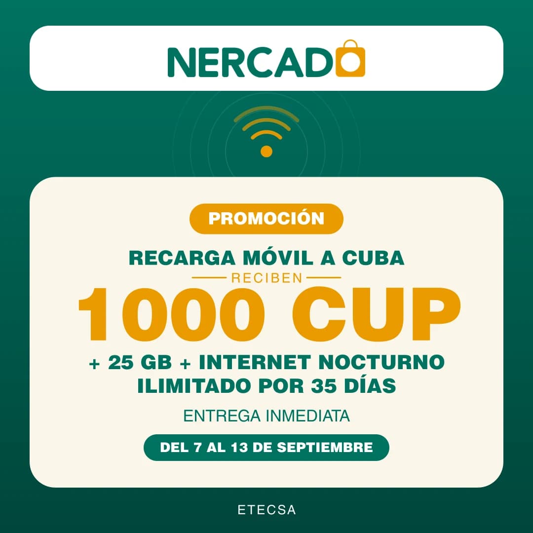 Reciben 1000 CUP + 25 GB + Internet nocturno Ilimitado por 35 días