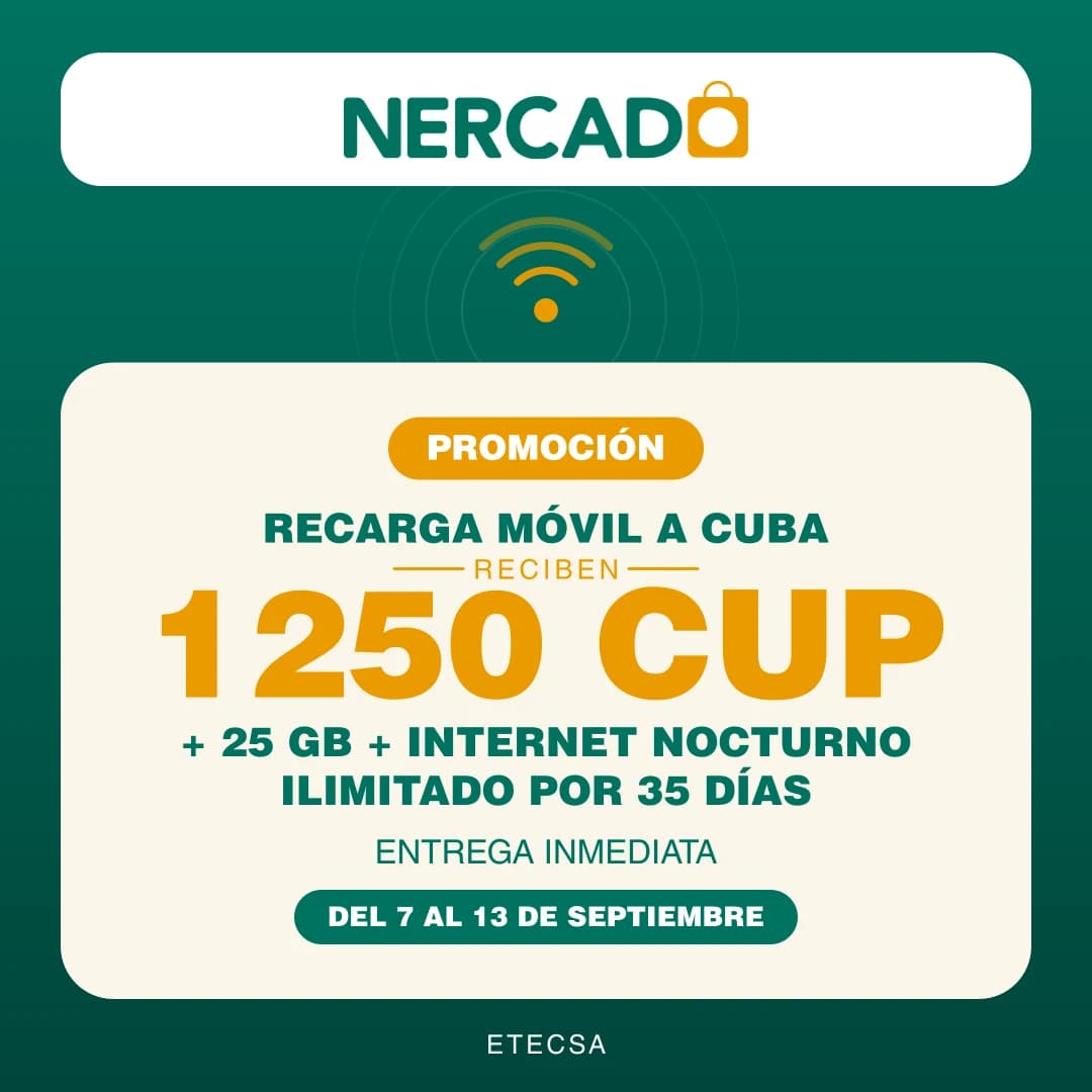 Reciben 1250 CUP + 25 GB + Internet nocturno Ilimitado por 35 días