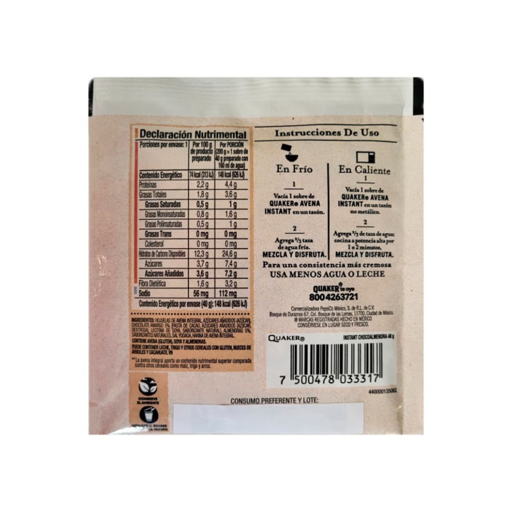 Combo de cereales de desayuno Quaker sabor manzana y canela (40 g / 1,41 oz) + chocoalmendra (40 g / 1,41 oz) + fresas con crema (35 g / 1,23 oz) - Miniatura 3