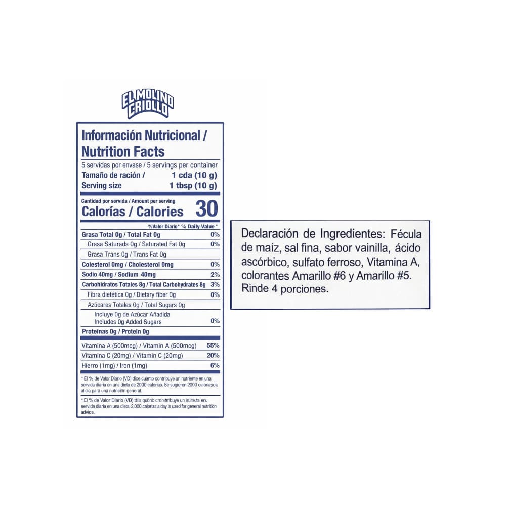 Maicena sabor vainilla El molino Criollo (2 x 50 g / 1.76 oz) - Miniatura 3