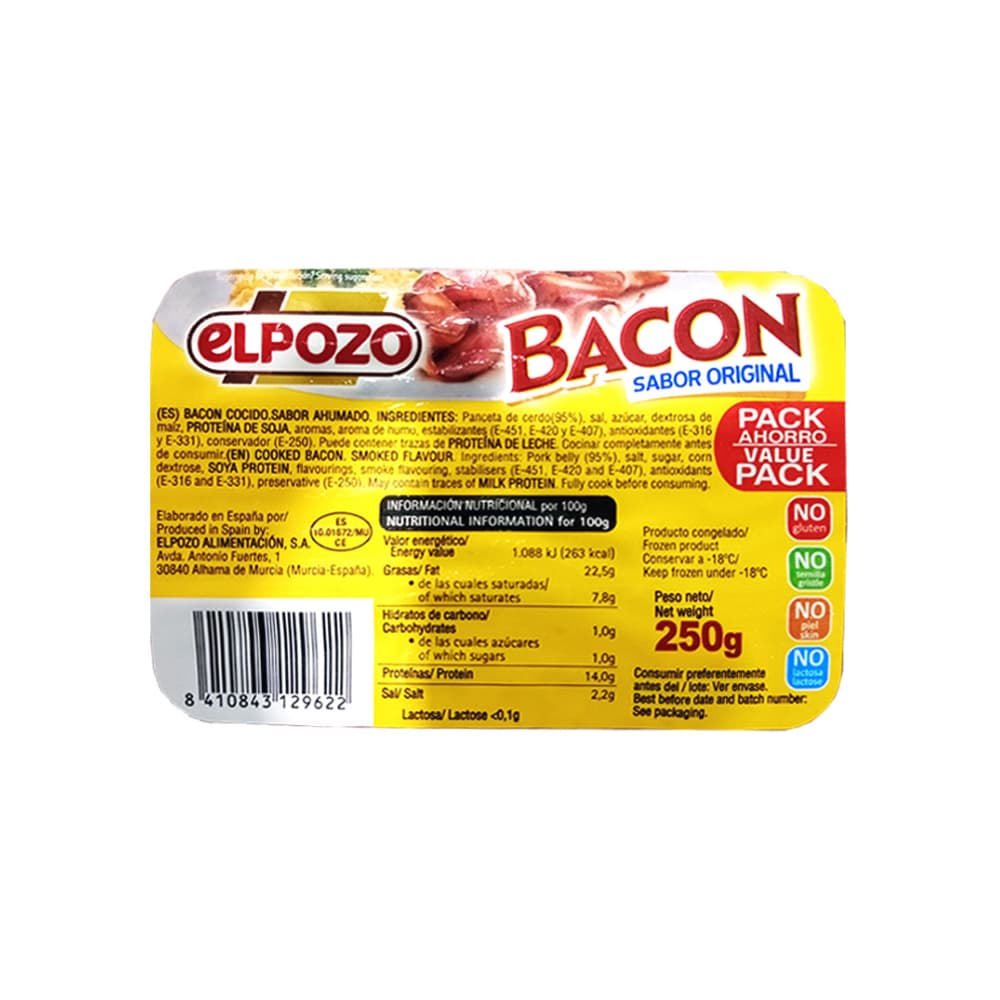 Bacon cocido sabor ahumado El Pozo (250 g / 8.8 oz) - Miniatura 2