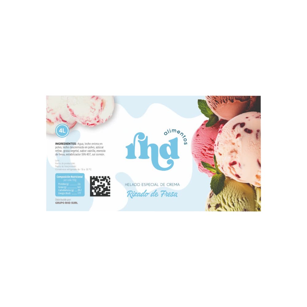 Helado especial de crema sabor rizado de fresa RHD (4 L) - Miniatura 3