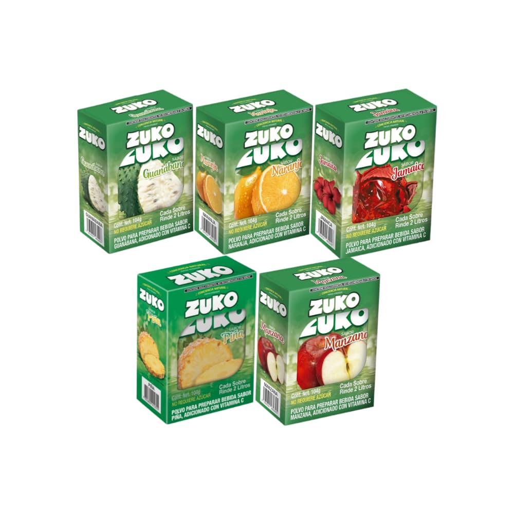 Combo de refrescos instantáneo sabor guanabana + naranja + jamaica + piña + manzana - Imagen 1