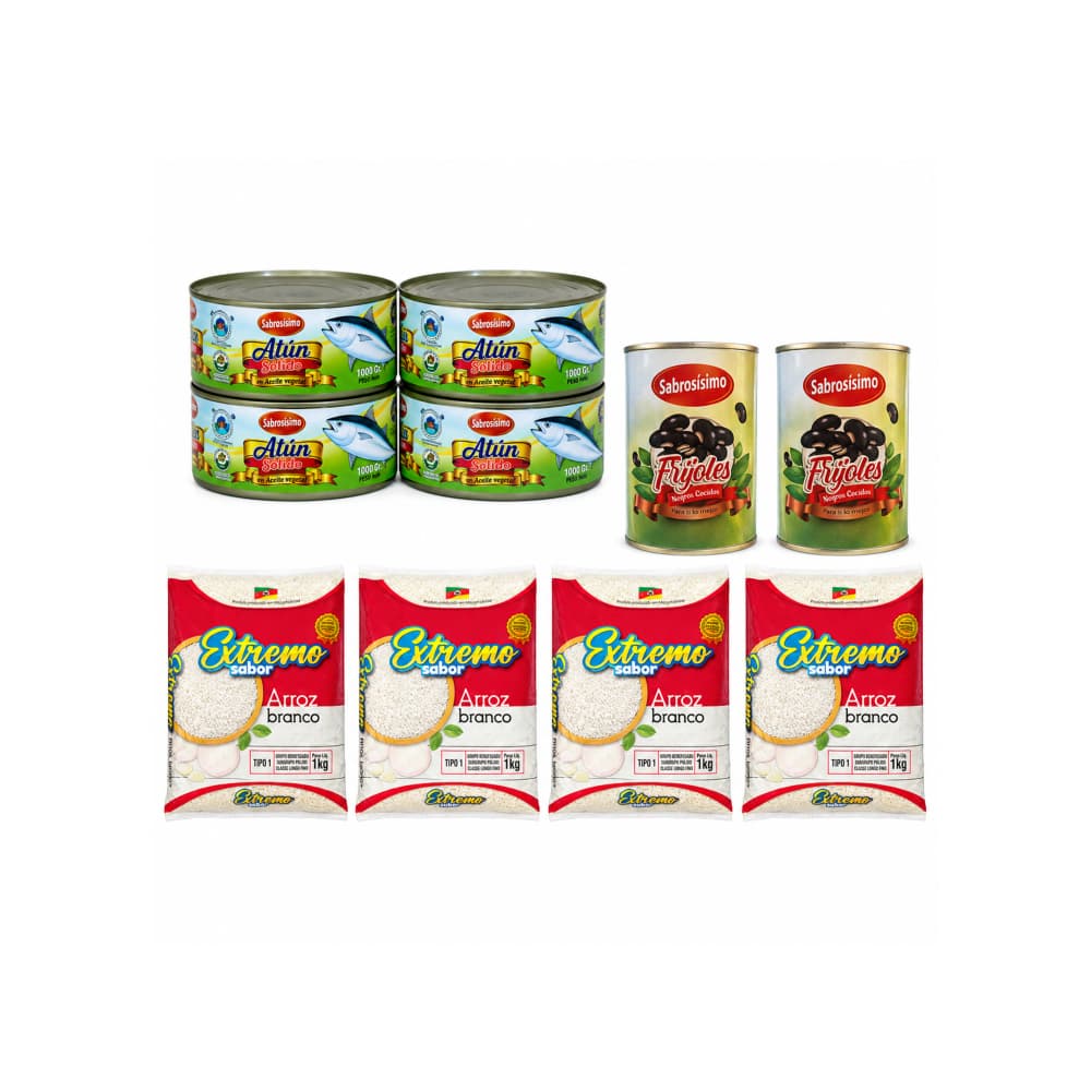 Combo Trozos de atún en aceite Sabrosísimo (4 x 1 kg / 2.2 lb) + Arroz blanco tipo 1 Sabor Extremo (4 x 1 kg / 2.2 lb) + Frijoles negros cocidos Sabrosísimo (2 x 400 g / 14.11 oz) - Imagen 1